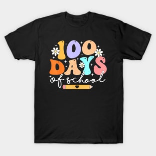 Teacher Kids Retro Groovy 100 Days  100th Day Of School T-Shirt